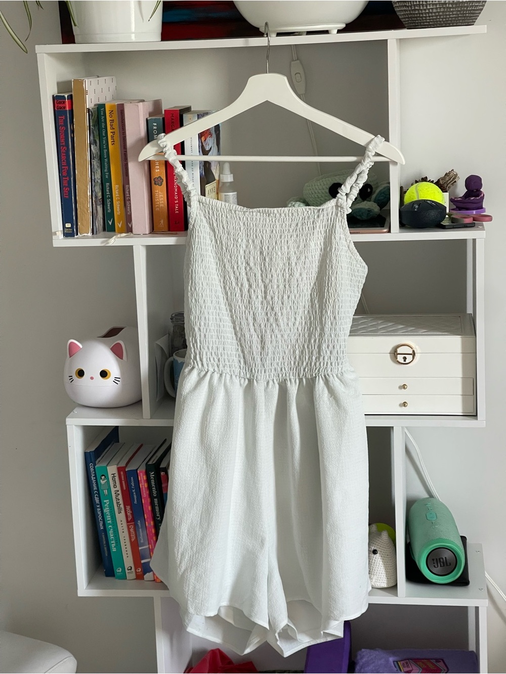 Tag Rider White Smocked Romper open back